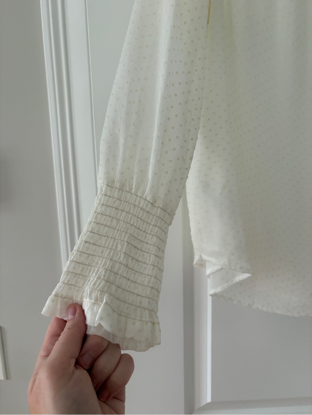 LOFT Cream Dot-Texture Ruffle Yoke Blouse - Picture 5 of 8